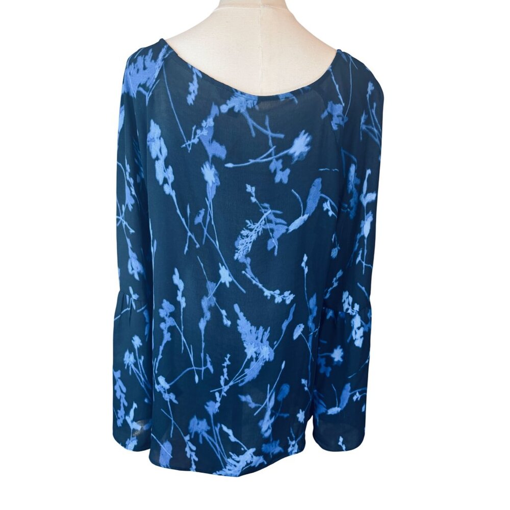 Banana Republic Large Flowy Blue Floral Print Long Bell Sleeve Blouse